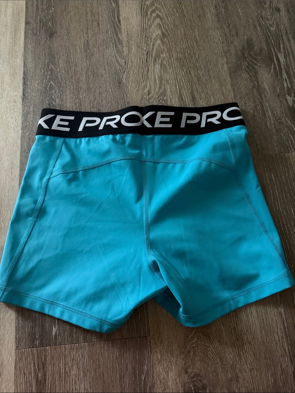 Nike Pro Women's Teal Performance Shorts with Black Waistband - Picture 4 of 4